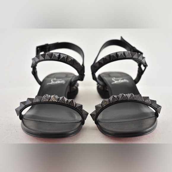 Christian Louboutin Pyrasand 30 Black Leather Block Heel Ankle Strap Sandal 35.5 - Picture 7 of 16